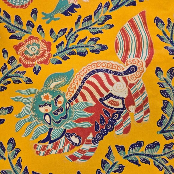 Java Jungle Yellow Asian Dragon Themed Fabric Soil & Stain Repellent Finish - Picture 5 of 12